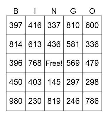 Addition and Subtraction Review Bingo Card