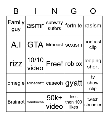 Untitled Bingo Card