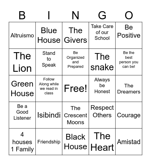 Gray ES House Bingo Card