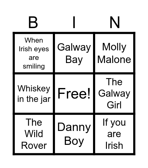St Patrick's Day Bingo Card