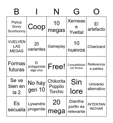 Pokemon BINGO Card