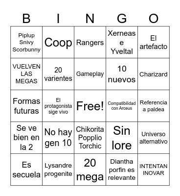 Pokemon BINGO Card