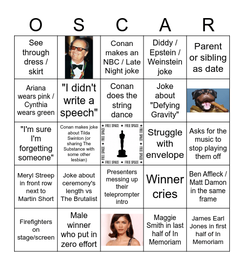 Oscars 2025 Bingo Card