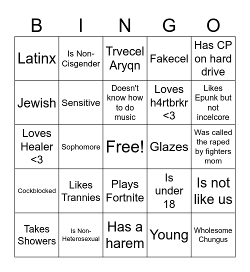 Sensitive Young Glazers Bingo Card