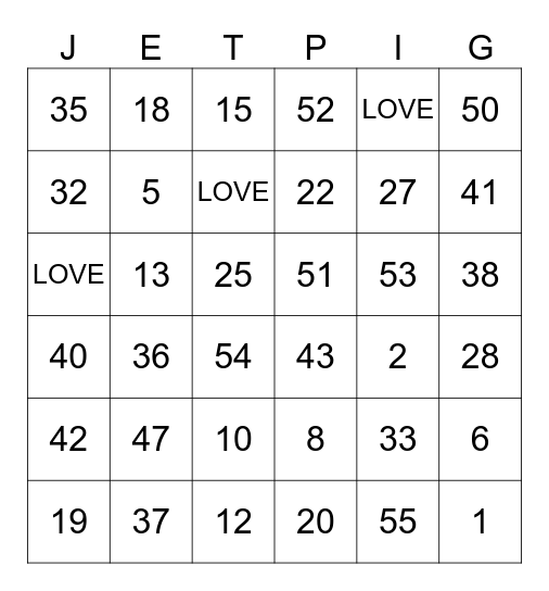 Candy BINGO with JETPIG Bingo Card