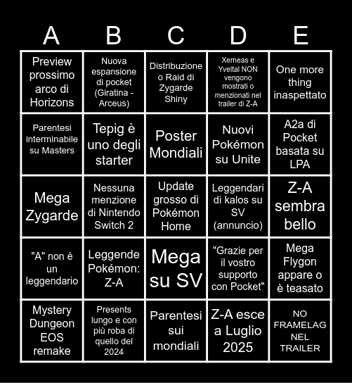 Pokémon Presents 2025 Bingo Card