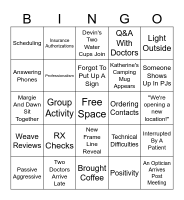 Vista Meeting Bingo Card