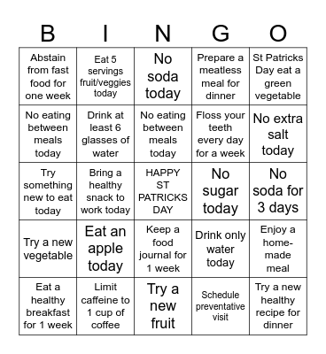 MARCH WELLNESS BINGO Card