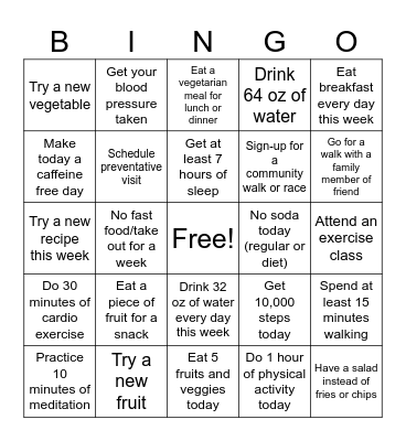 Wellness Weekly Bingo Card
