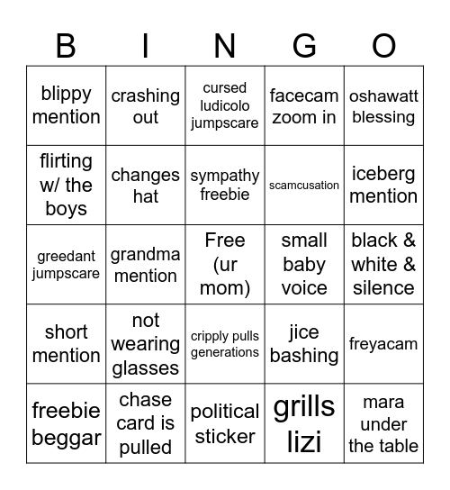 Skip Stream Bingo Card