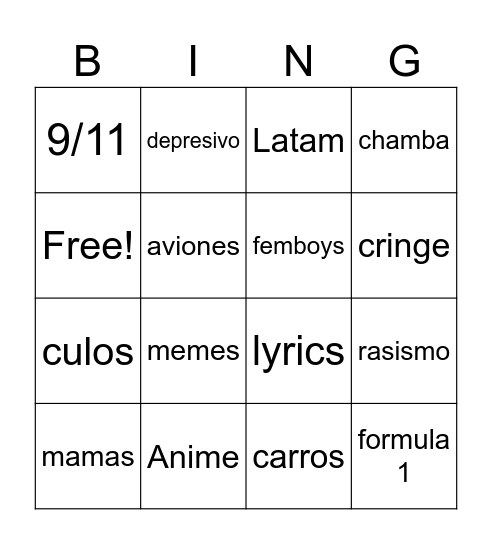 Untitled Bingo Card
