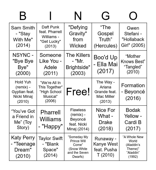 Music Bingo! Bingo Card