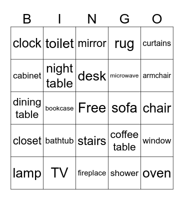 Household Items Bingo Card