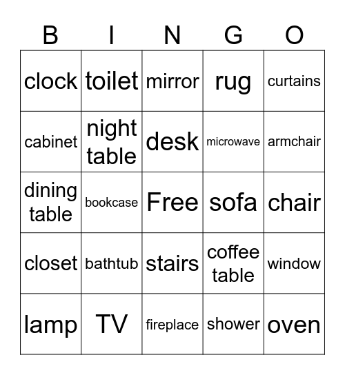 Household Items Bingo Card