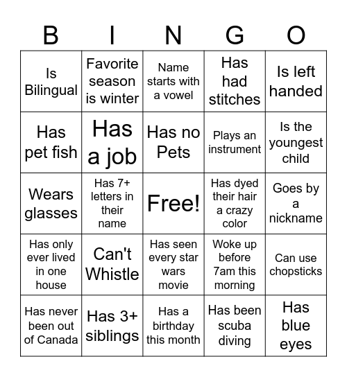 Speed dating bingo Card