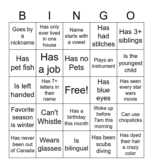 Speed dating bingo Card