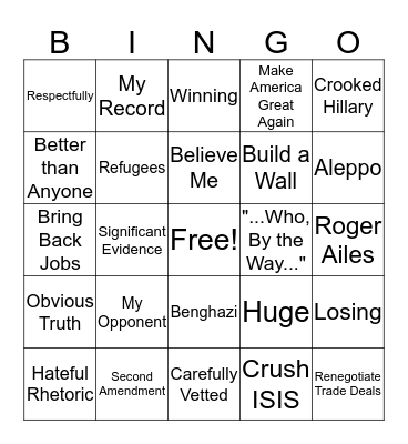 2016 Election Bingo Card