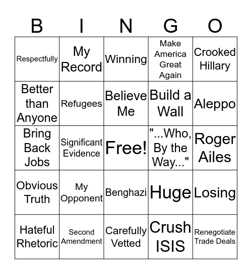 2016 Election Bingo Card