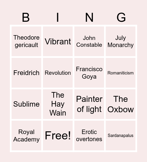 BINGO ROMANTICISMO Bingo Card
