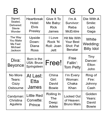 Singers Bingo Card