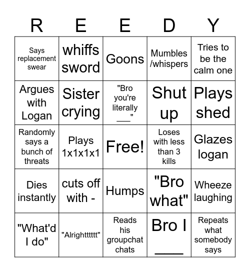 Evil Reed bingo Card