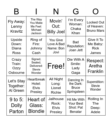 Singers Bingo Card