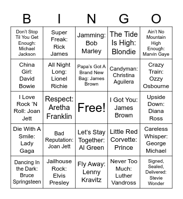 Singers Bingo Card