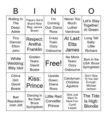 Singers Bingo Card