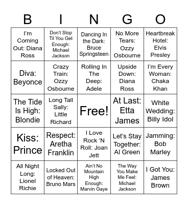 Singers Bingo Card