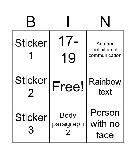 Untitled Bingo Card