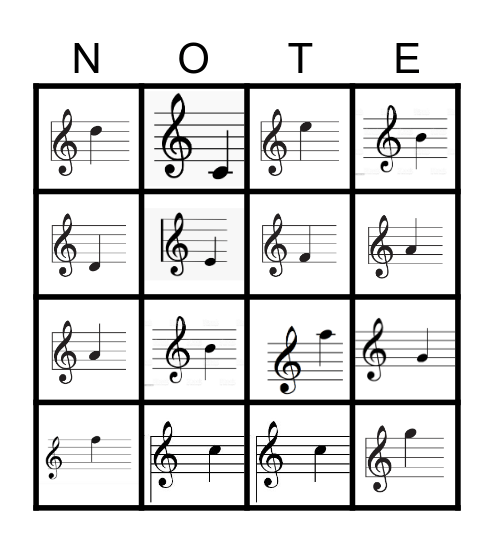Note Blast (Treble Clef) Bingo Card