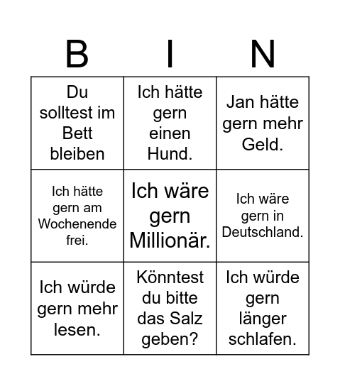 K II Bingo Card