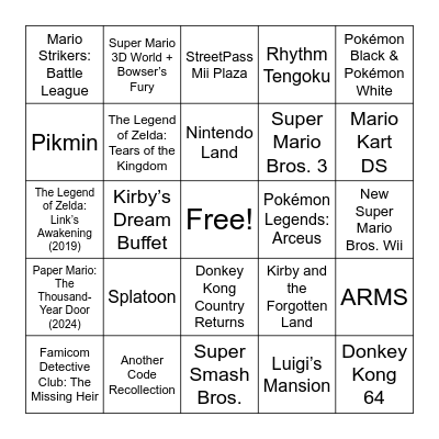 Nintendo Music Bingo Card