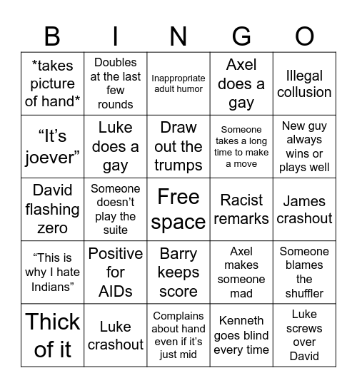 Zennia Game Night Bingo Card