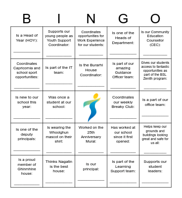 Find and Name the staff members who Bingo Card