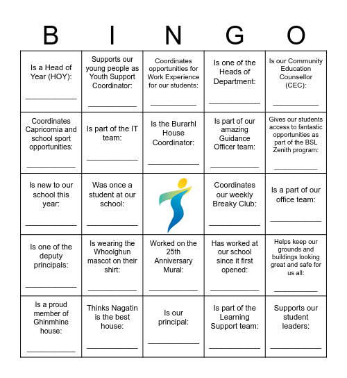 Find and Name the staff members who Bingo Card