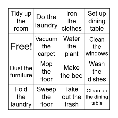 Household Chores Bingo Card
