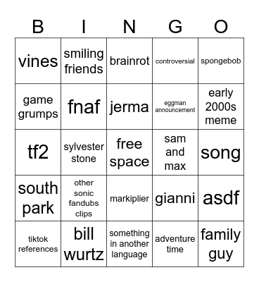 vocal stim comp bingo Card