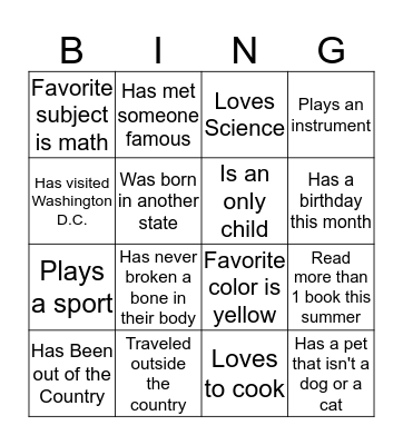 Human Scavenger Hunt Bingo Card