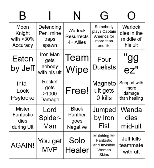 Rivals Bingo Card