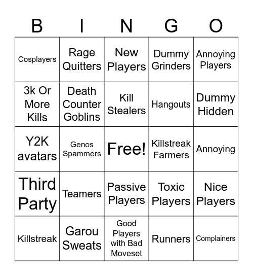 TSB Bingo Card Bingo Card