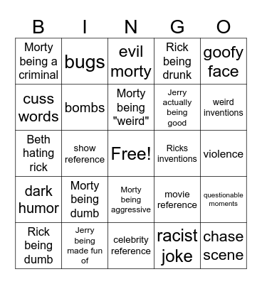 Rick and Morty bingo Card