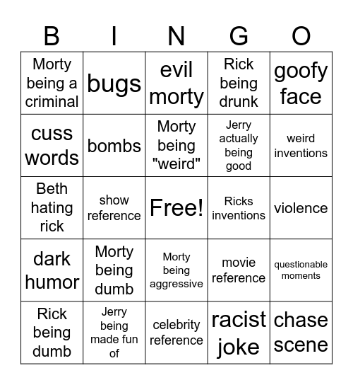 Rick and Morty bingo Card