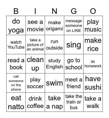 Past Tense Bingo Card
