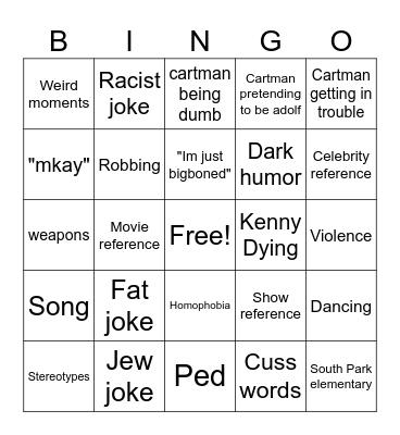 South Park Bingo Card