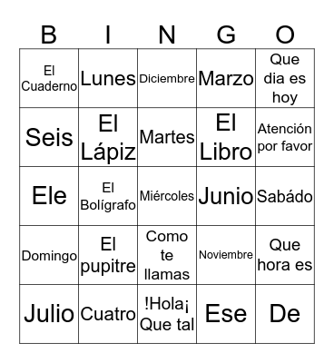 Spanish Bingo Maker Bingo Card