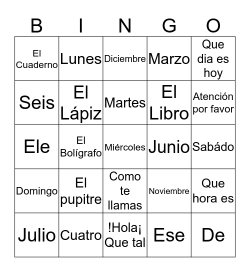 Spanish Bingo Maker Bingo Card