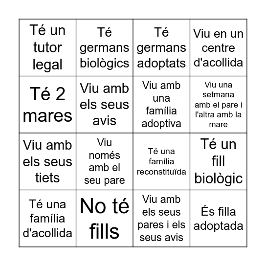 Diversitat familiar Bingo Card