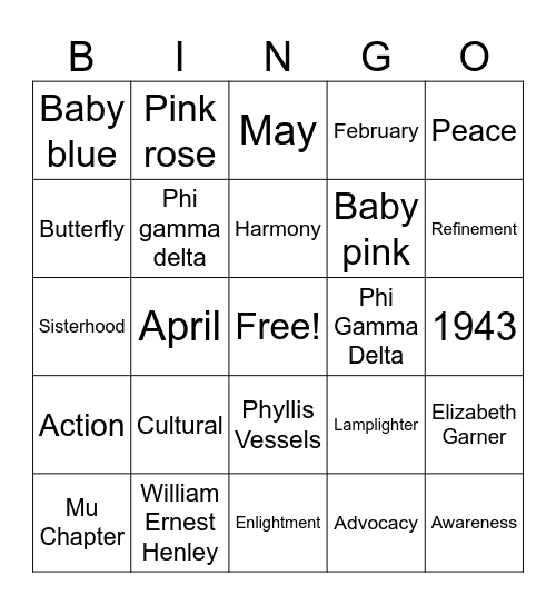 Gamma Phi Delta Bingo Card