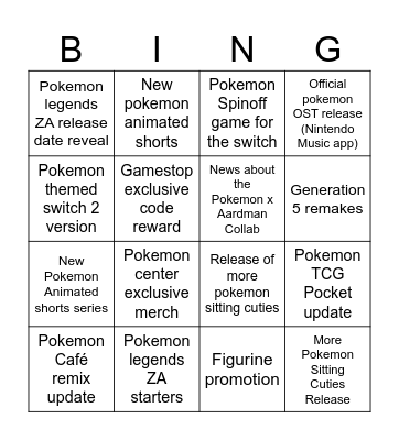 Pokemon Day predictions Bingo Card